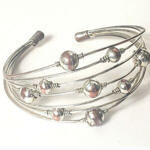 SILVER-TONE Metal Bead & Wire Cuff Bracelet